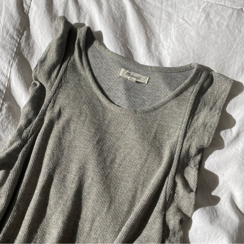 Madewell Metallic Ruffle Tank Top in Metallic Cloud